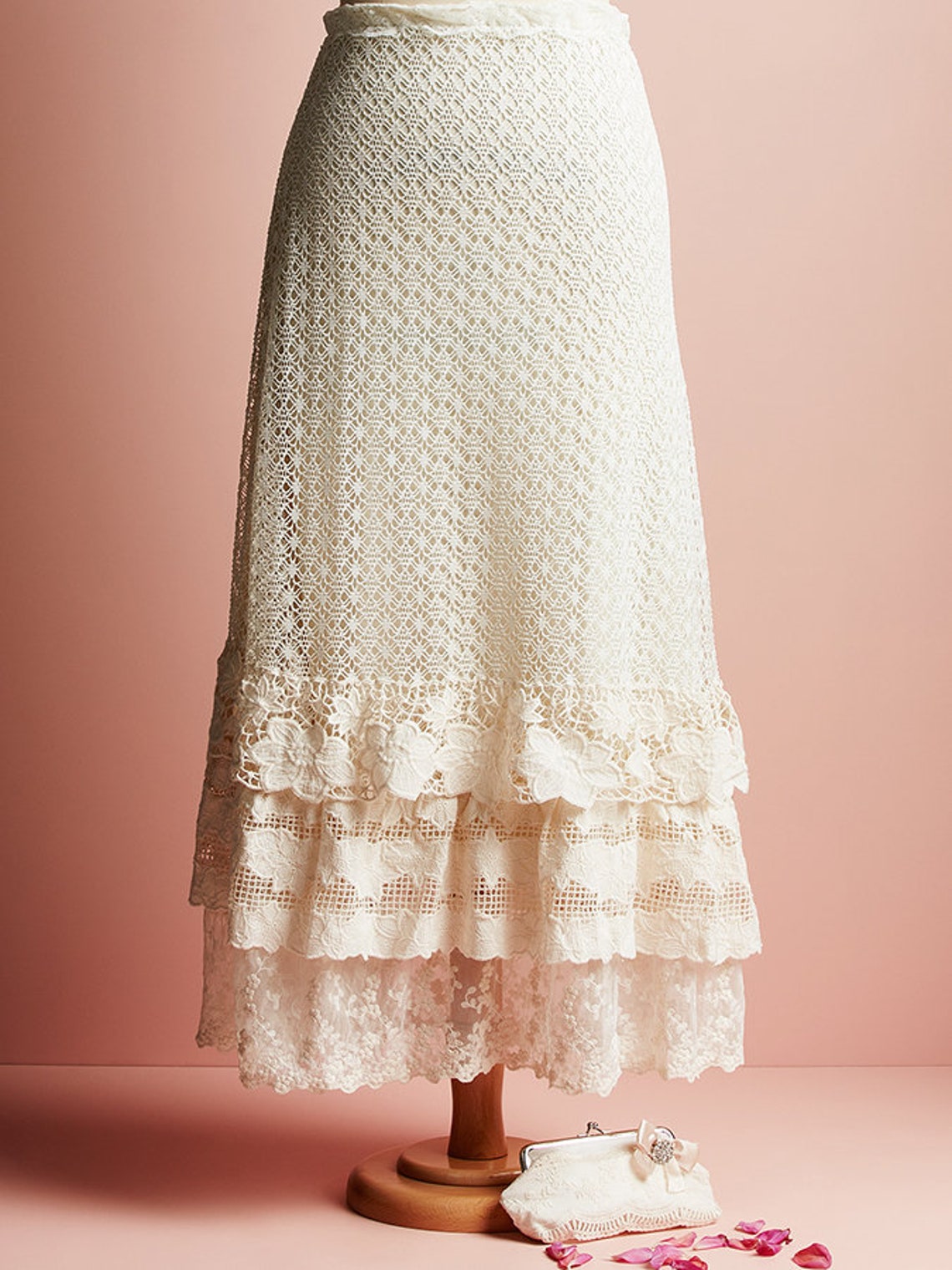 Long Lace Skirt. Vintage Lace Skirt. Cream Lace Skirt. Boho Etsy