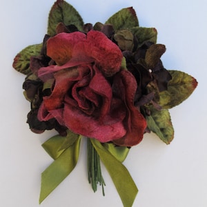 velvet rose and hydrangea posy. velvet flowers. millinery flowers.