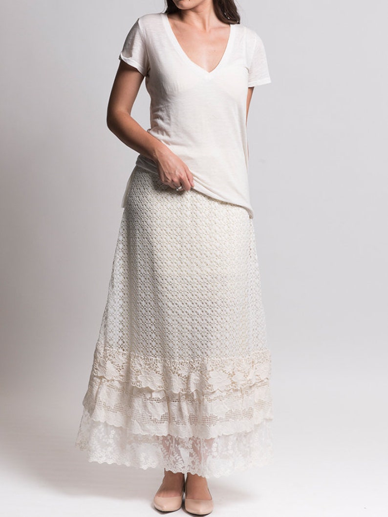 Long Lace Skirt. Vintage Lace Skirt. Cream Lace Skirt. Boho Etsy