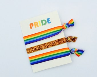 Pride Hair Ties, LGBT, LGBTQ, Lesbian, Gay, Bisexual, Transgender, Queer, Rainbow, Non Binary, Gender Fluid, Elastic Hair Ties, Creaseless