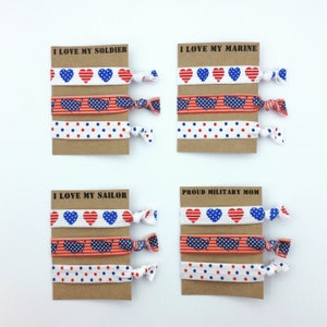 Military Wife, Military Mom Elastic Hair Ties | Patriotic Gift, Support Our Troops, Army, Navy, Marine Core, Soldier, Sailor, Accessories