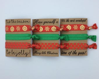 Christmas Stocking Stuffer Elastic Hair Ties, Christmas Party Favor, Christmas Holiday Gift, Secret Santa, Snowflake Ornament Hair Tie Card