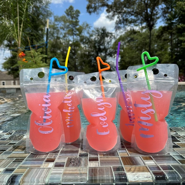 Personalized Drink Pouches, Adult, Bachelorette Drink Pouches with Straw, Pool Beach Bachelorette Favors Bridesmaid Gift Ideas, hangover kit