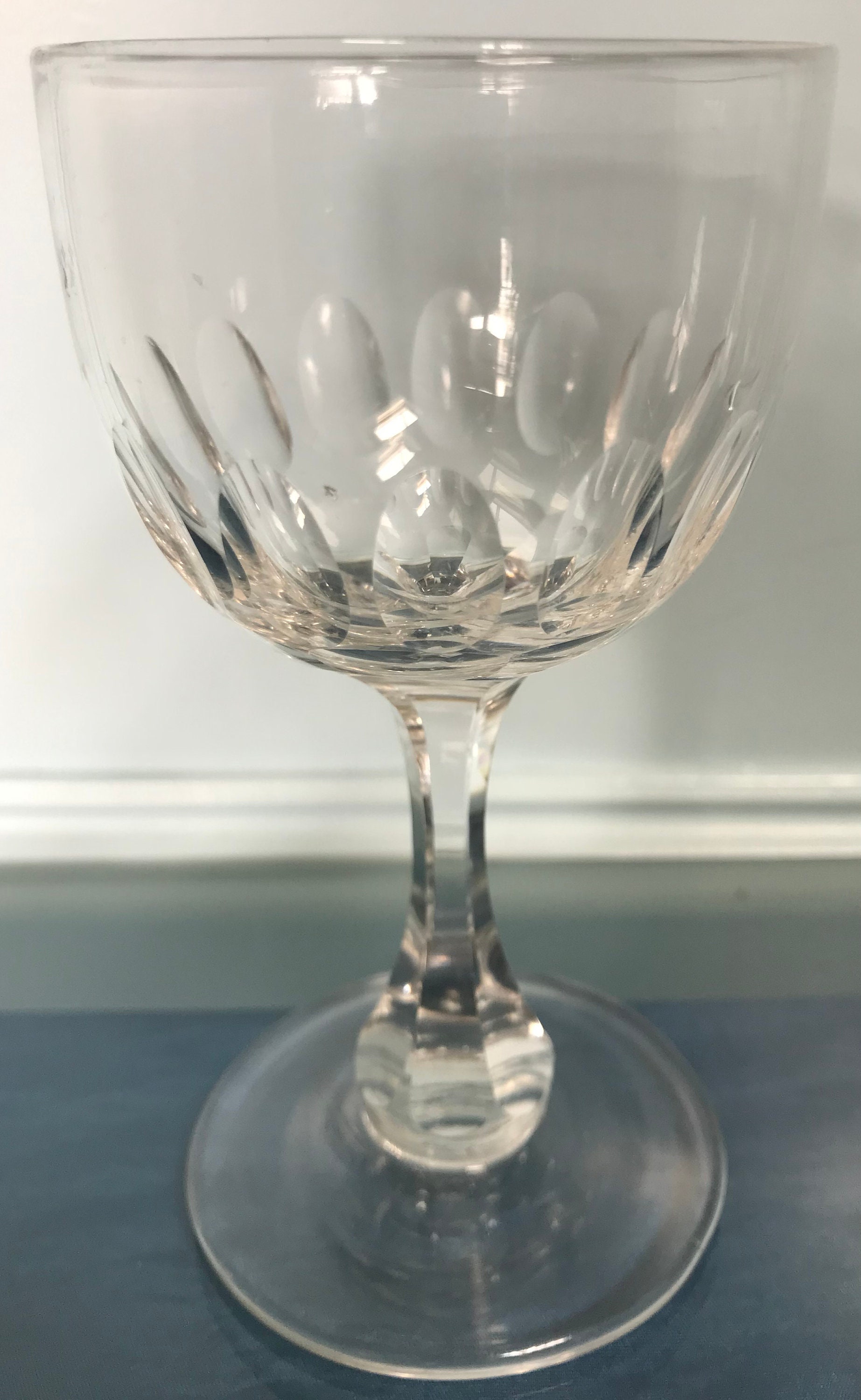 Crystal Glass France-Stamped Small Beveled Cut Wine Glasses Hexagon Stem 4oz