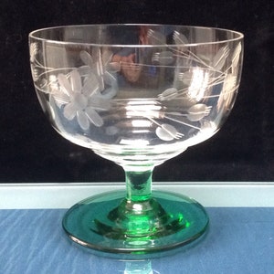 Vintage Fine Lead Crystal Intaglio Cut Green Foot Sundae Dish