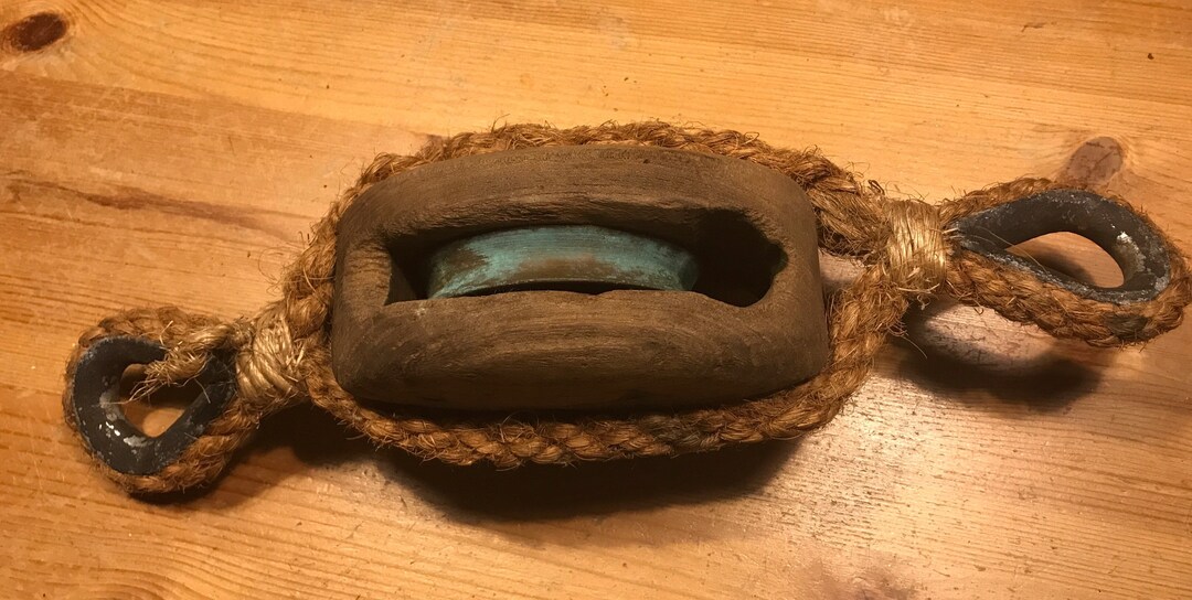 Antique Marine Wooden Ships Rigging Block With Spliced Sisal Rope ...