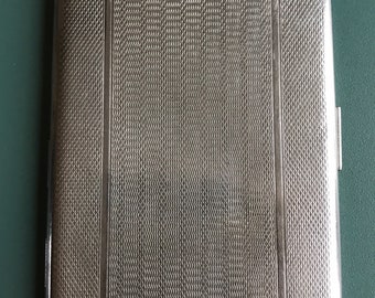 Vintage 1930s Art Deco Engine Turned Chrome Cigarette Case with Monogram Box