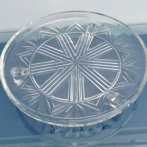 1930/40s Art Deco Geometric Design Pressed Glass Cake Plate