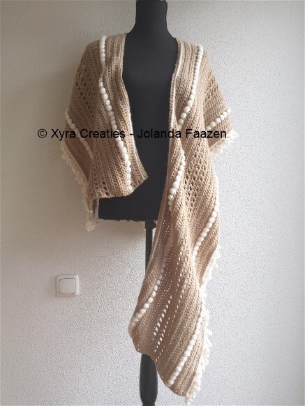 Wrap/shawl with scarf PATR1064 Omslagdoek met sjaal asymmetrical / Haakpatroon asymmetrisch NL & English-US Xyra Crochet-pattern Wrap/shawl with scarf PATR1064 Omslagdoek met sjaal asymmetrical / Haakpatroon asymmetrisch NL & English-US Xyra Crochet-pattern