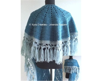 Wrap/shawl with scarf PATR1064 Omslagdoek met sjaal asymmetrical / Haakpatroon asymmetrisch NL & English-US Xyra Crochet-pattern
