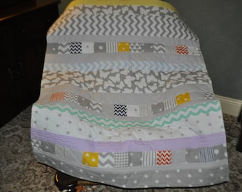Patchwork Quilt, Handmade Patchwork Quilt, Handmade Quilt, Patchwork Quilted Chair Throw, Sofa Throw, Grey Yellow Green Patchwork Quilt!