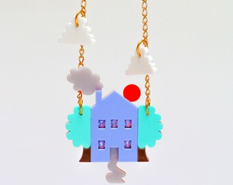 Laser cut Acrylic jewellery house necklace plastic accessories perspex jewelry