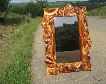 Sculpted wood mosaic mirror/ picture frame