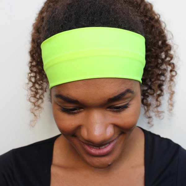 Under Helmet Cycling Headband, Running Headband, Hi- Viz Neon Yellow Headband, Nonslip Headband, Breathable Headband, Stretchy Wide Headband