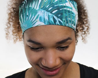 Yoga Nonslip Headband, Tropical Palm Print, Workout Headband, Fitness Headband, Stretchy Wide Headband, Breathable Headband, Nurse Headband