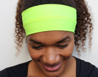 Under Helmet Cycling Headband, Running Headband, Hi- Viz Neon Yellow Headband, Nonslip Headband, Breathable Headband, Stretchy Wide Headband