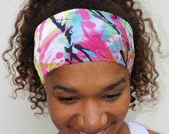 Thick Yoga Headband, Paint Splash Print, Stretchy Wide Headband, Breathable Headband, Exercise Headband, Fabric Headband, Running Headband