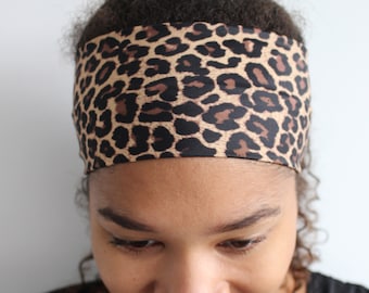Leopard Print Lycra Headband: Wide Workout, Swim & Running