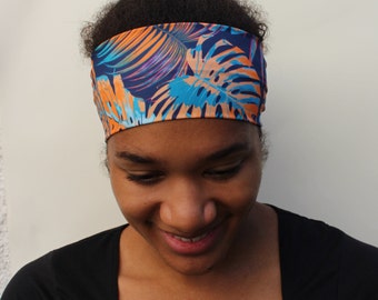 Thick Yoga Headband, Tropical Palm Print, Workout Headband, Stretchy Headband,  Wide Breathable Headband, Nurse Headband, Fabric Headband