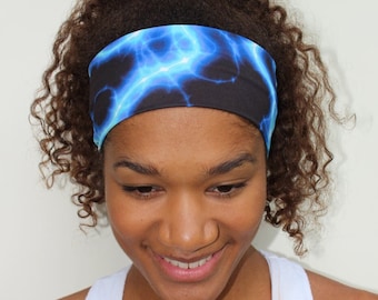 Wide Fitness Headband, Electric Blue Print, Swim Headband, Yoga Headband, Nonslip Headband, Breathable Headband, Stretchy Headband