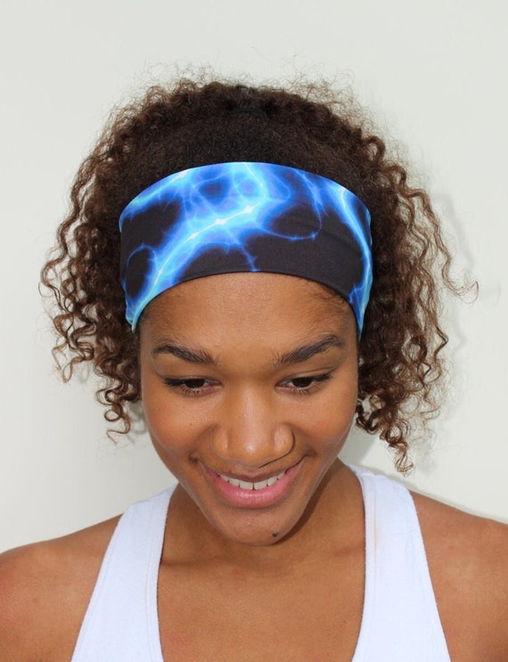 Wide Fitness Headband Electric Blue Print Swim Headband Yoga