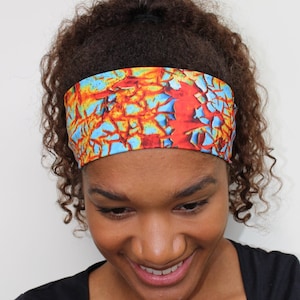 Orange Blau Crackle-Effekt-Stirnband, rutschfeste Übungs- und Schwimm-Stirnband, breites atmungsaktives Yoga-Stirnband