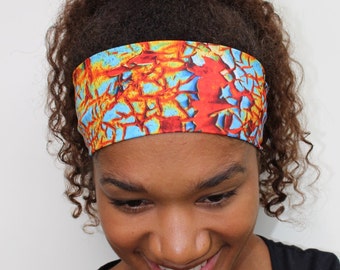 Thick Yoga Headband, Orange Blue Headband, Workout Headband, Fitness Headband, Stretchy Wide Headband, Breathable Headband, Nonslip Headband