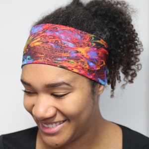 Peacock Print Workout Headband: Wide Non-Slip Lycra Running Headband image 2