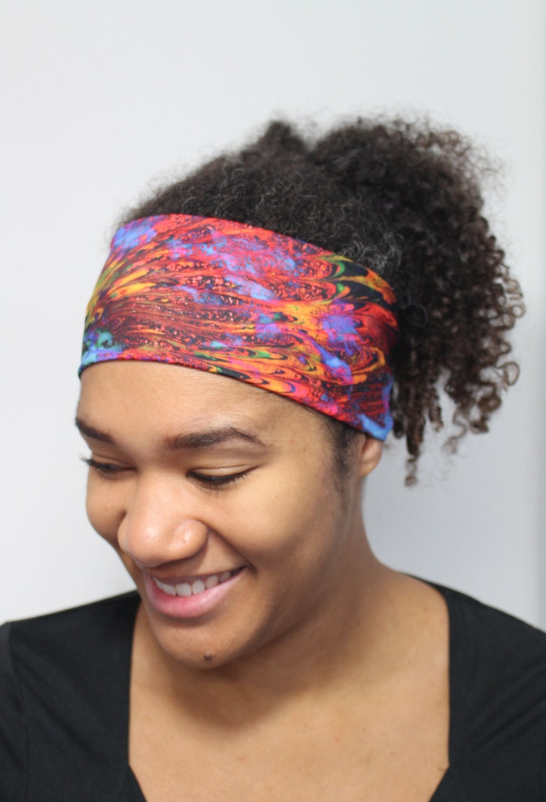 Peacock Print Workout Headband: Wide Non-Slip Lycra Running Headband image 2