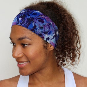 Swim Headband, Blue Fluid Print, Yoga Headband, Workout Headband, Nonslip Headband, Breathable Headband, Stretchy Wide Headband image 2