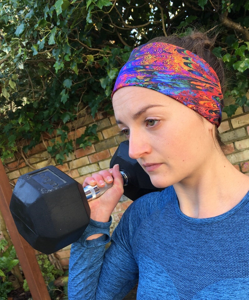 Peacock Print Workout Headband: Wide Non-Slip Lycra Running Headband image 6