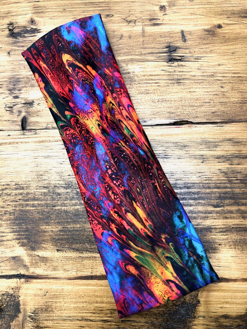 Peacock Print Workout Headband: Wide Non-Slip Lycra Running Headband image 4