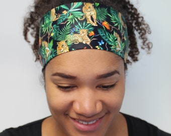 Yoga Running Headband, Jaguar Print Headband, Workout Headband, Fitness Nonslip Headband, Stretchy Wide Headband, Breathable Headband