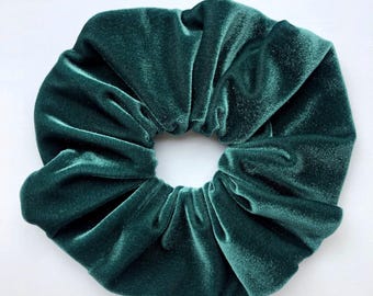 Large Green Velvet Scrunchie: Handmade Hair Tie, Luxury Gift