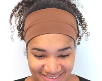 Thick Caramel Brown Lycra Headband: Wide Fashion Accessory