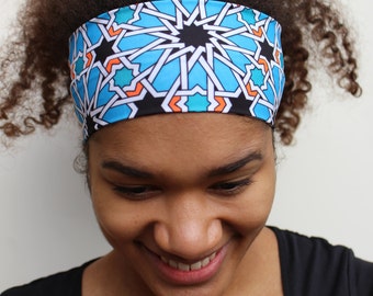 Yoga Nonslip Headband, Blue Tile Print, Workout Headband, Fitness Headband, Stretchy Wide Headband, Breathable Headband, Nurse Headband