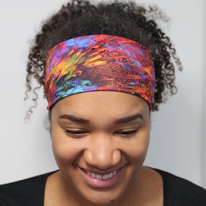 Yoga Running Headband, Peacock Print, Workout Headband, Fitness Nonslip Headband, Stretchy Wide Headband, Breathable Headband, Boho Headband image 1