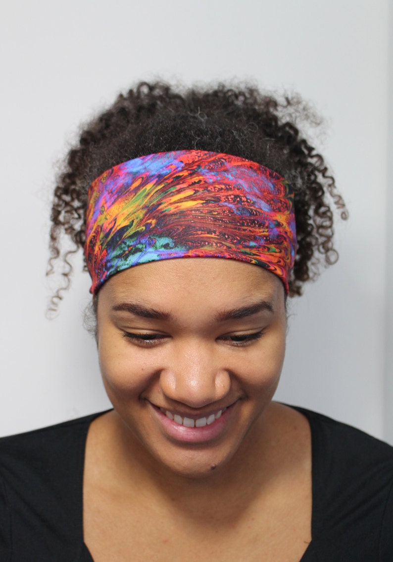 Yoga Running Headband, Peacock Print, Workout Headband, Fitness Nonslip Headband, Stretchy Wide Headband, Breathable Headband, Boho Headband image 1