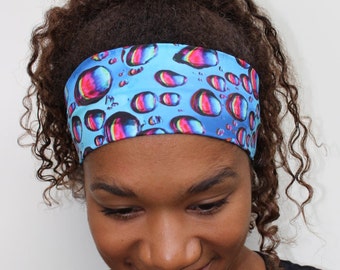 Fitness Headband, Waterdrops Blue Print, Swim Headband, Yoga Headband, Nonslip Headband, Breathable Headband, Stretchy Wide Headband