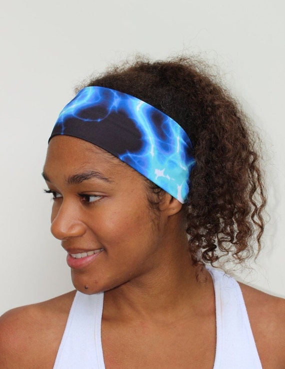 Wide Fitness Headband, Electric Blue Print, Swim Headband, Yoga