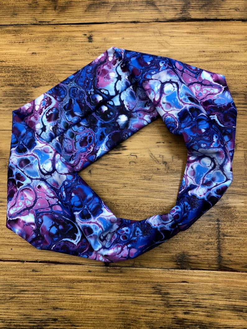 Swim Headband, Blue Fluid Print, Yoga Headband, Workout Headband, Nonslip Headband, Breathable Headband, Stretchy Wide Headband image 3