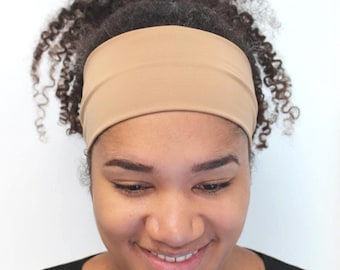 Solid Beige Headband, Wide Nonslip Yoga and Fitness Headband