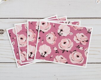 Floral Greeting Cards, Floral Note Cards, Pink Note Cards, Set of 4, Pattern Note Cards, Stationery Set, Greeting Card Set