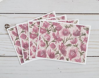 Floral Greeting Cards - Floral Note Cards - Purple Note Cards - Set of 4 - Pattern Note Cards - Stationery Set - Thinking of You Cards
