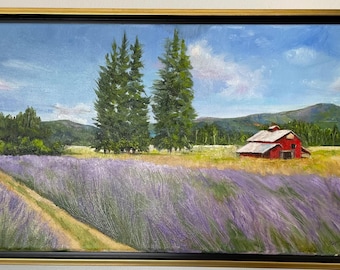 Dancing in the Breeze/ lavender landscape/original oil painting/ painting of lavender fields/ fine art/ original oil / landscape painting