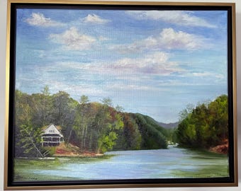 Marinières/peinture sur lac/art du paysage/art original/peinture à l'huile/vie du lac/paysage du lac/navigation/camping/art/art du lac/décor du lac/