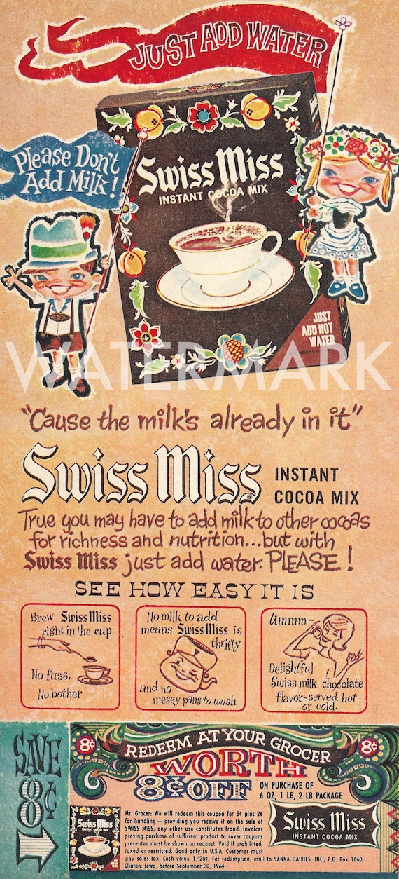 Vintage 1964 Swiss Miss Hot Cocoa Ad - Etsy