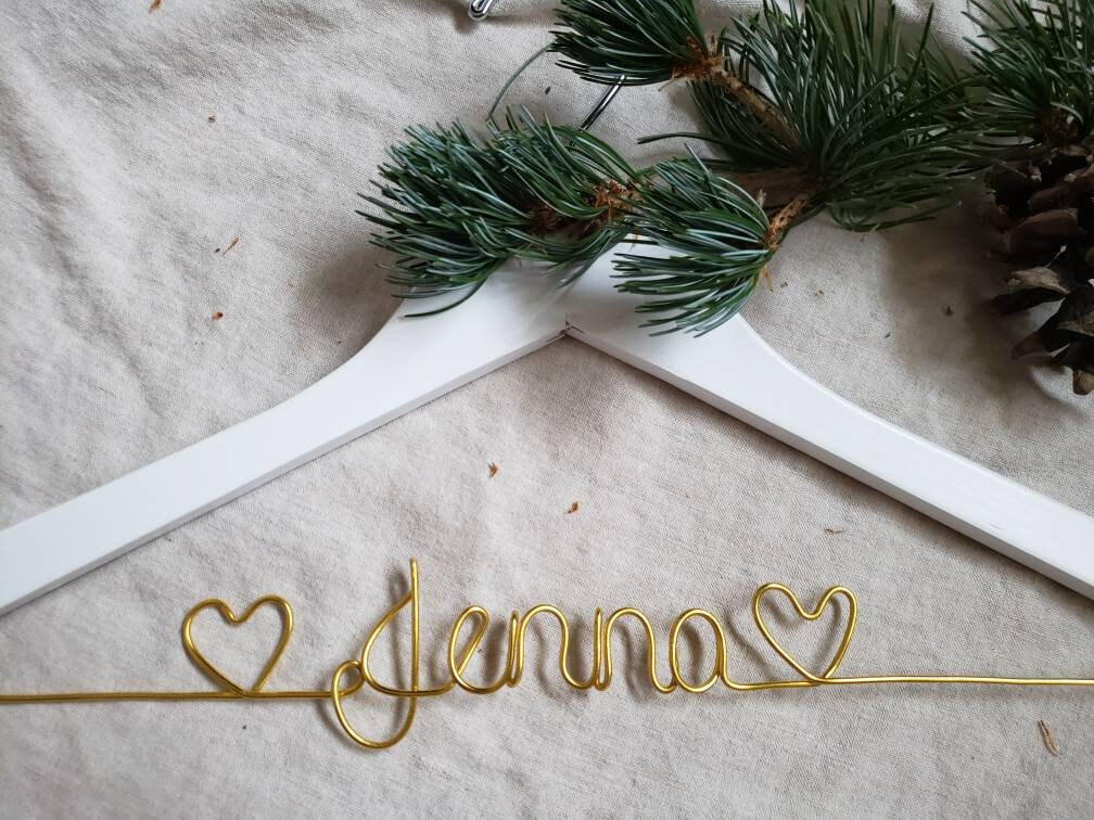 Personalized hanger with Pink/ Gold Wire, Custom Name hanger, Bride H…