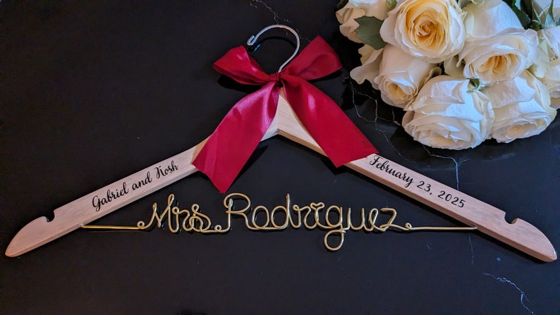 FREE SHIP Wedding Hanger, Bridal Hanger, Hanger for Bride with Wire Name Hanger, Bride Hanger, Wedding Dress Hanger, Wedding Gift image 2