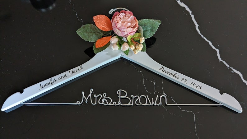 Sale Personalized Wedding Hanger Bridal Hanger Bride Hanger with Custom Date Double Line Wire Name Hanger Wedding Dress Hanger image 4